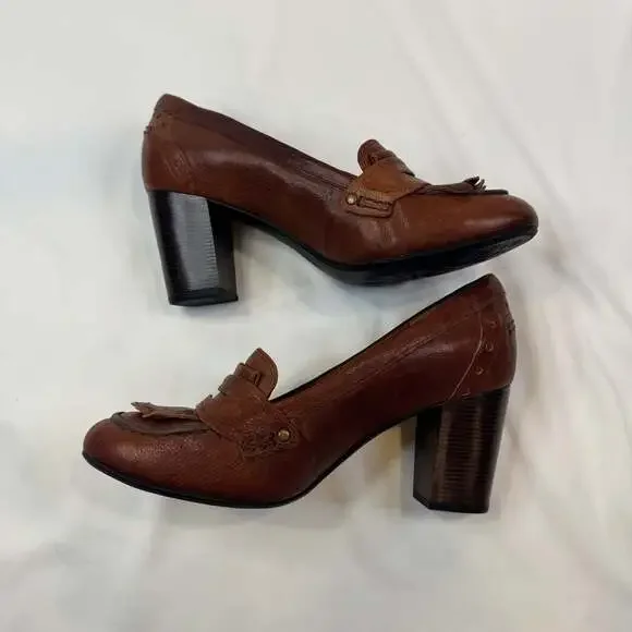 Clarks Indigo Brown Leather Kiltie Heeled Penny Loafers Size 8M - Picture 3 of 9